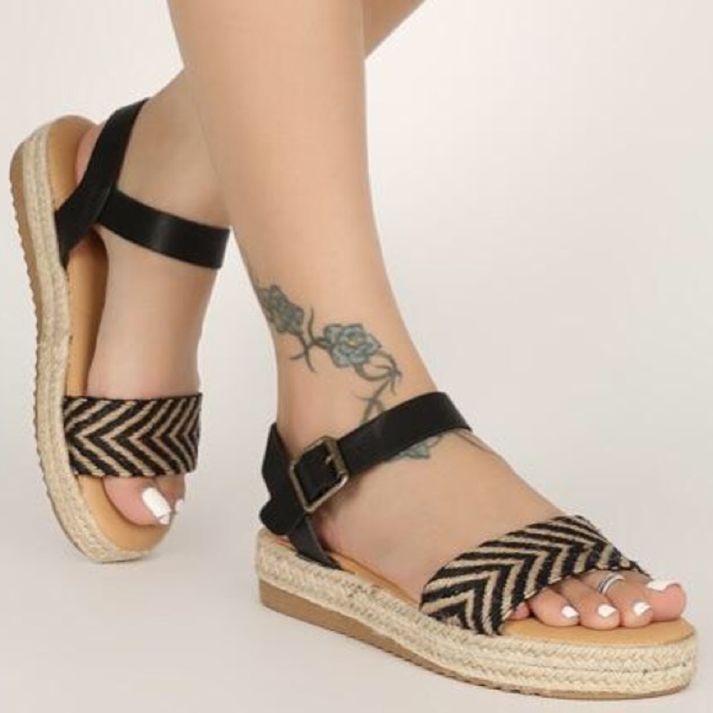 Chevron Platform Espadrilles Black